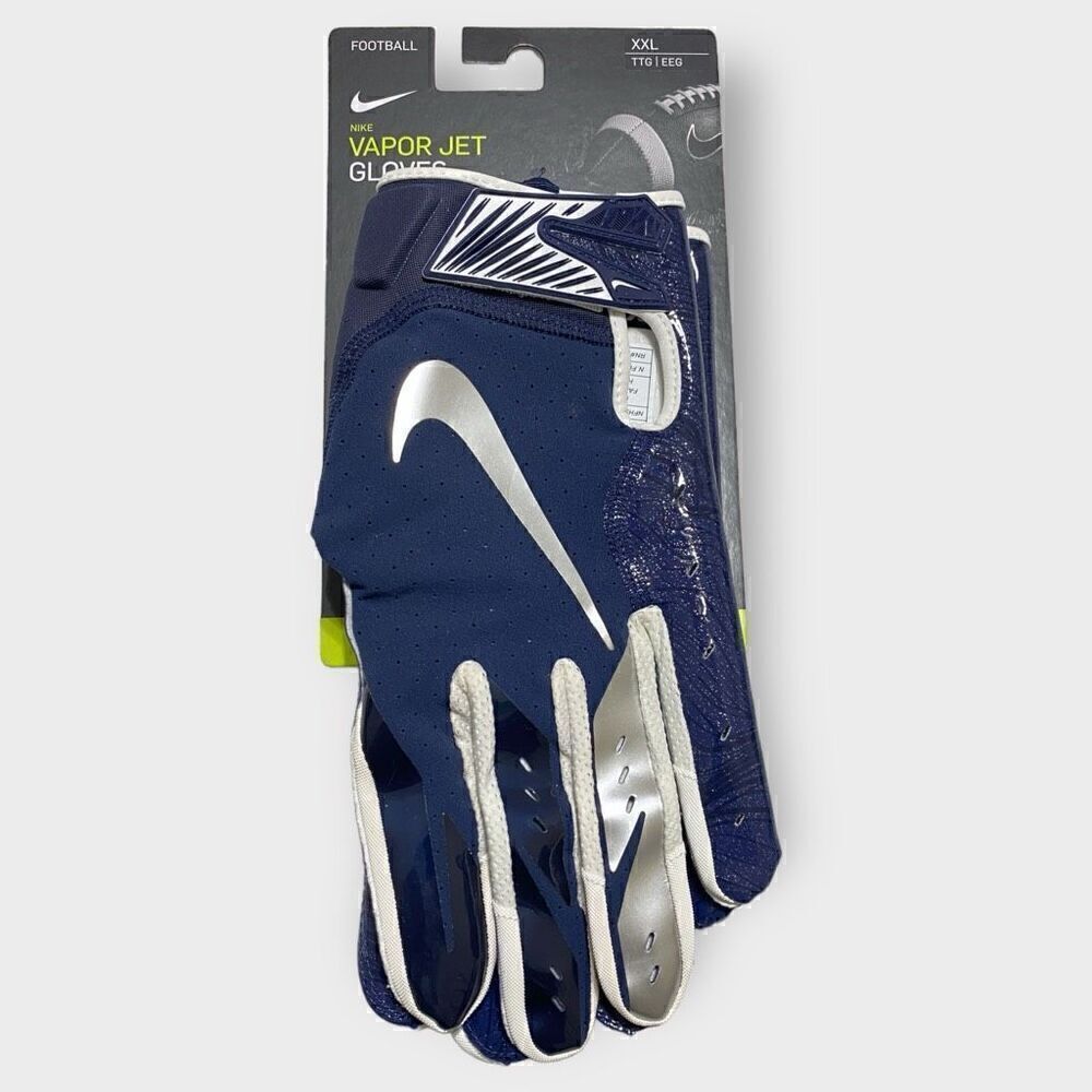 Nike Vapor Jet 5.0 College Navy/ Chrome Football Gloves Mens size XXL (a) New